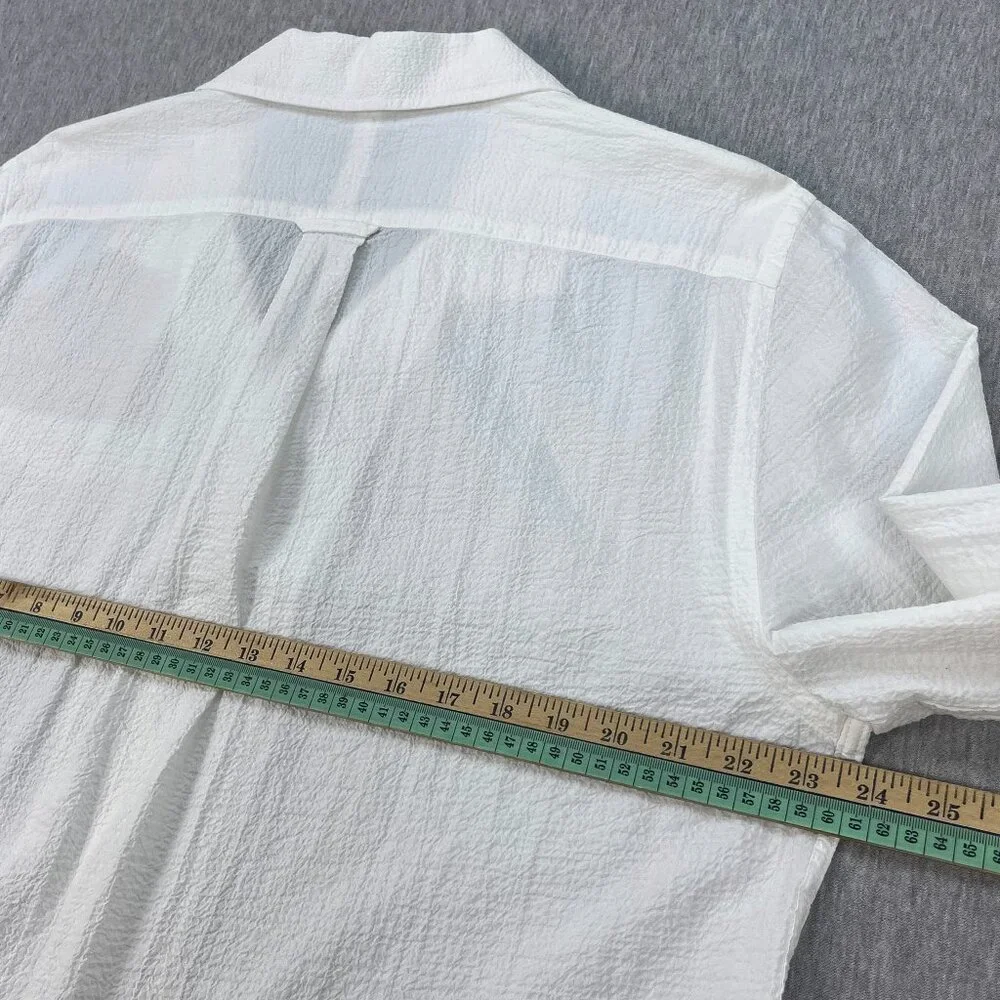 Todd Snyder Portuguese Seersucker Camp Shirt Men L White Loop Collar Long Sleeve - Picture 12 of 15